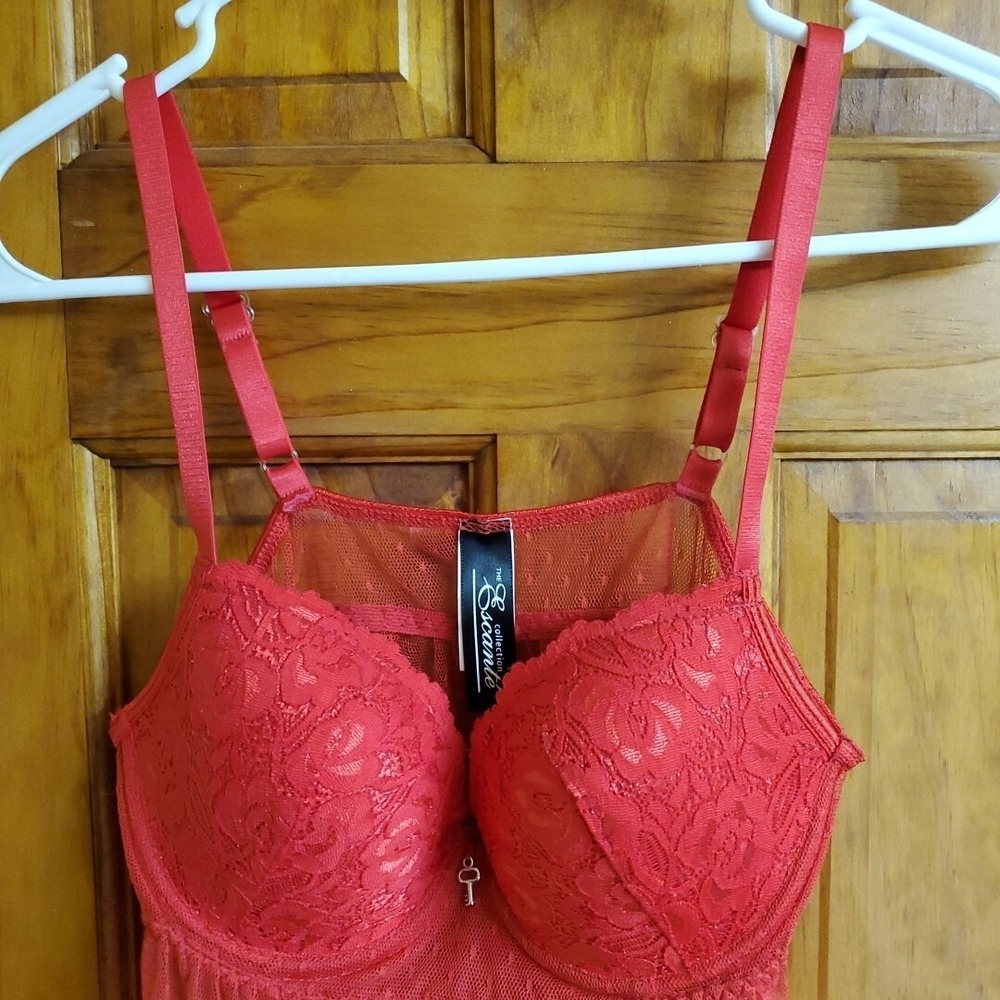Escante Red Lace Trim Babydoll‎ Sheer Lingerie Sleepwear Small Sexy